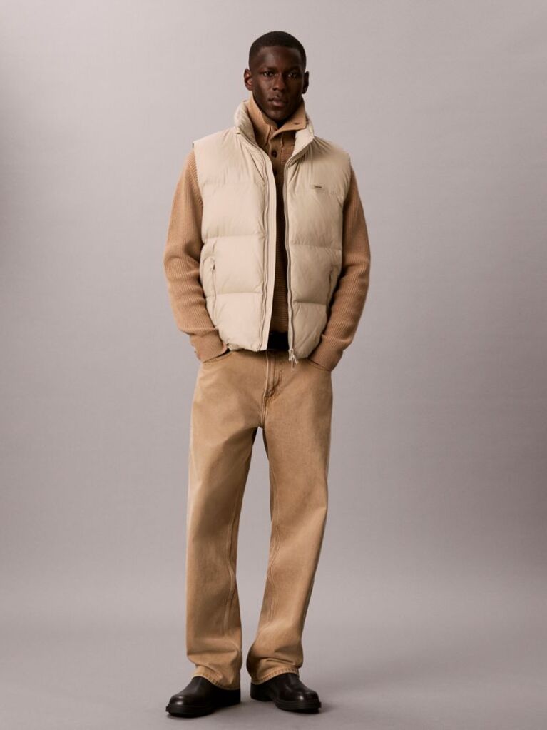 Beige Logo Patch Padded Gilet  Men
