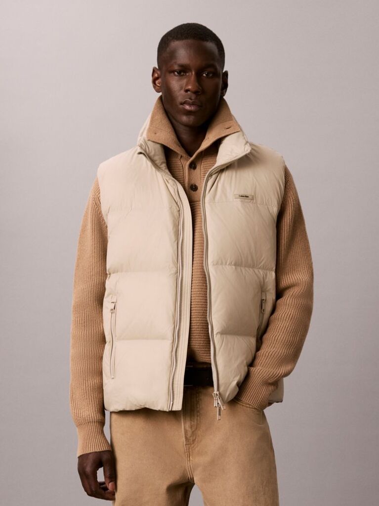 Beige Logo Patch Padded Gilet  Men