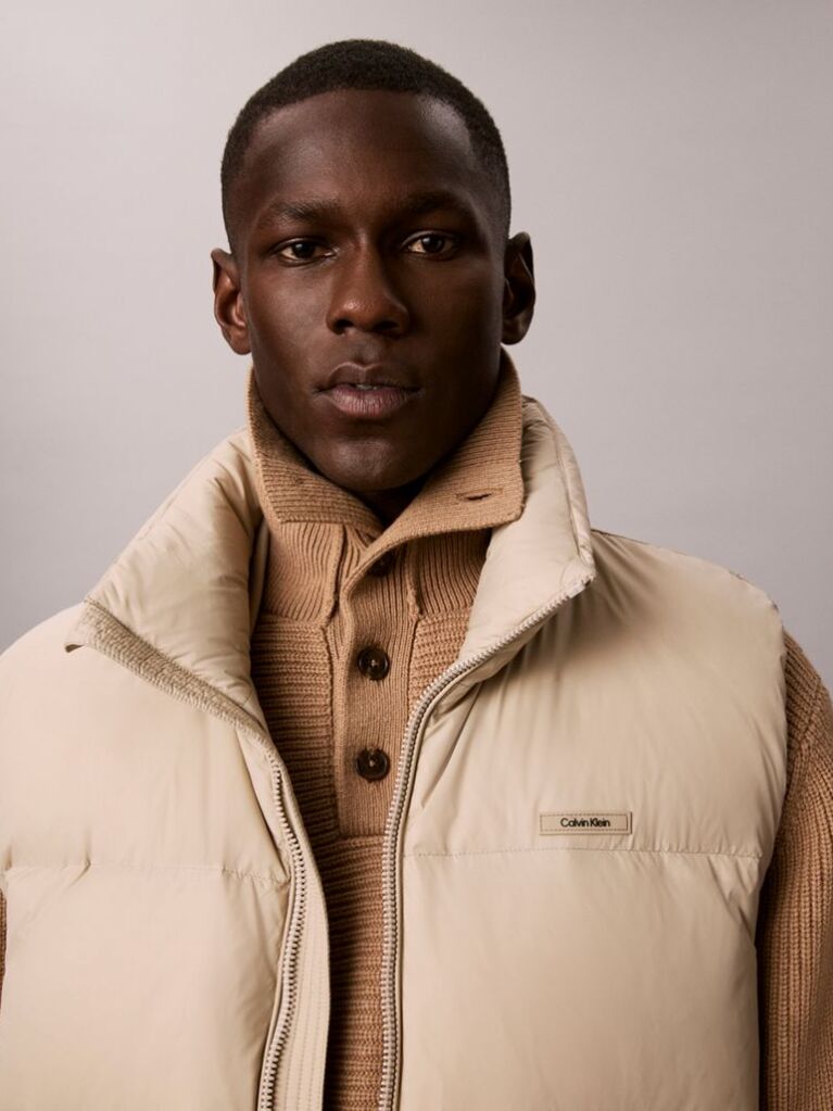 Beige Logo Patch Padded Gilet  Men