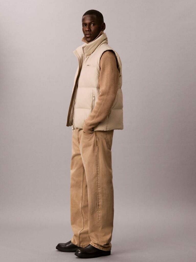 Beige Logo Patch Padded Gilet  Men