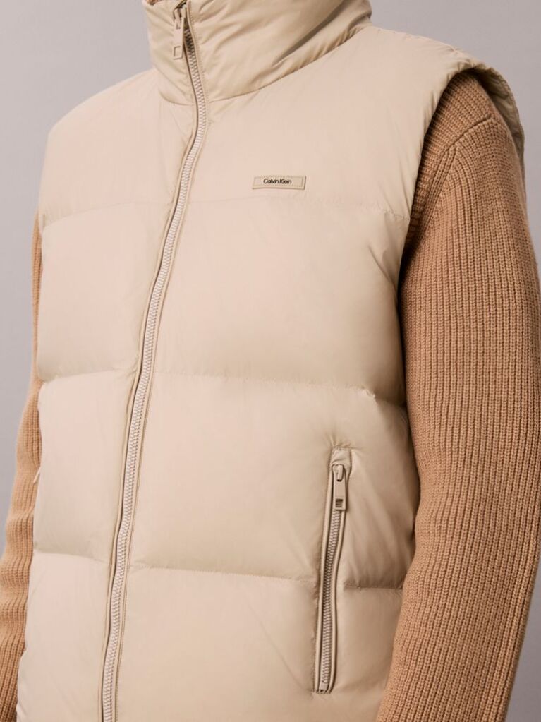 Beige Logo Patch Padded Gilet  Men