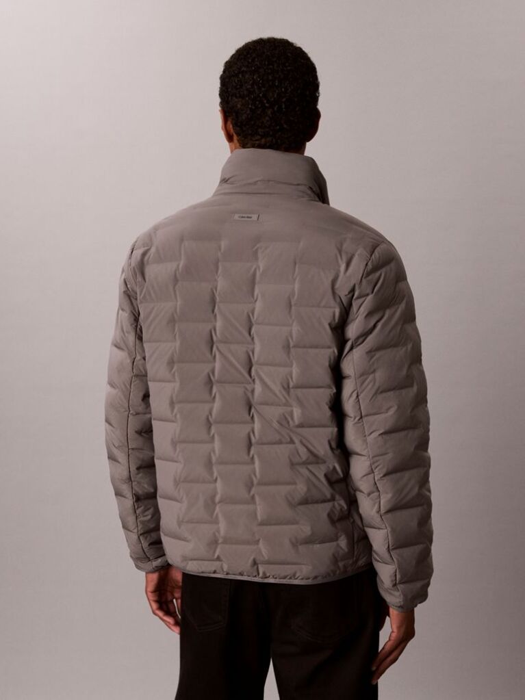 Grey Quilted Funnel Neck Puffer Jacket  Men