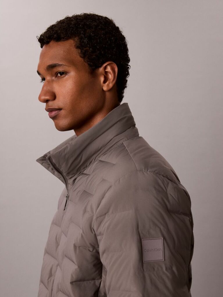 Grey Quilted Funnel Neck Puffer Jacket  Men
