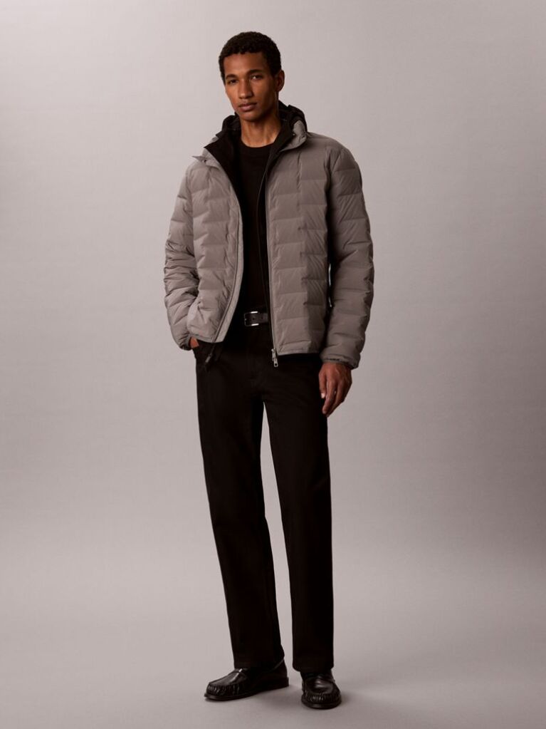 Grey Quilted Funnel Neck Puffer Jacket  Men