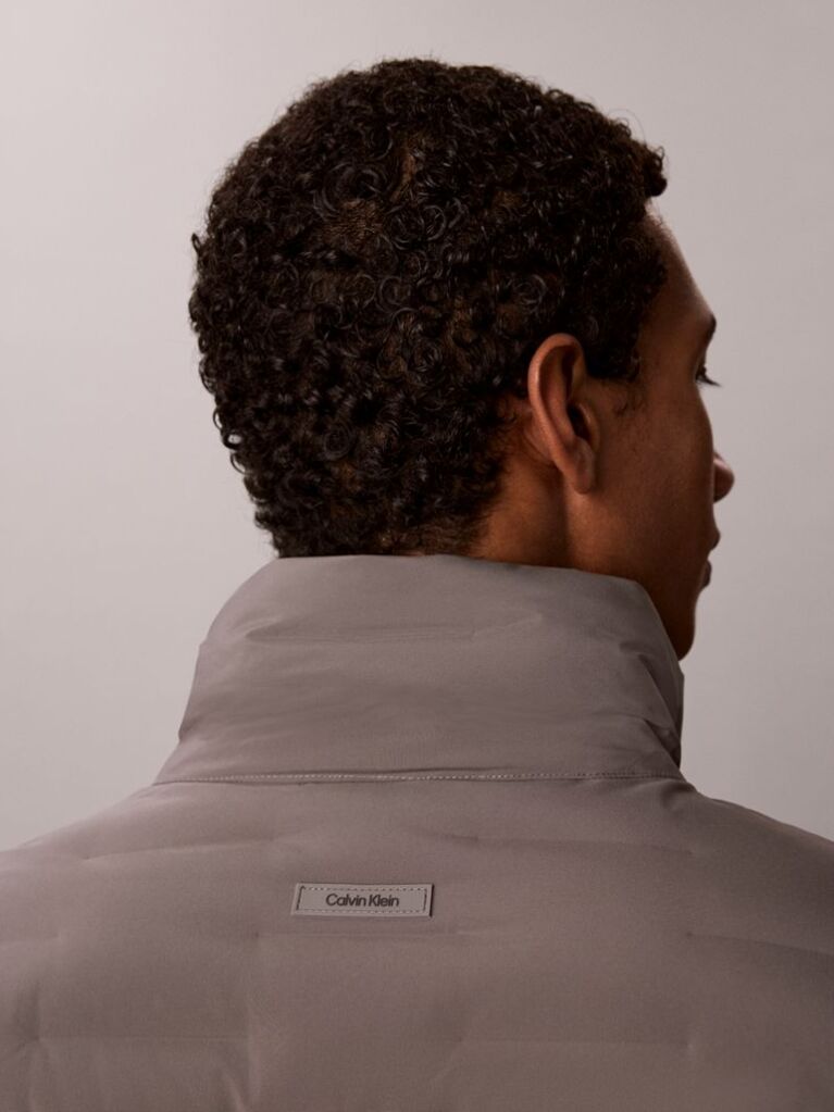 Grey Quilted Funnel Neck Puffer Jacket  Men