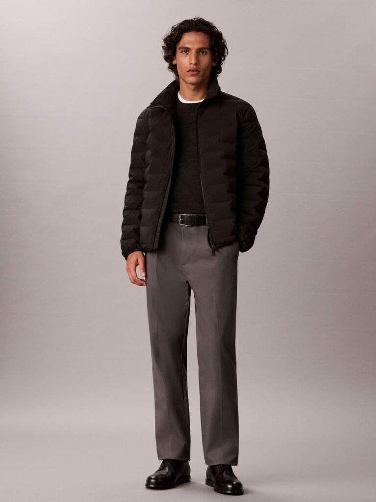 Black Quilted Funnel Neck Puffer Jacket  Men
