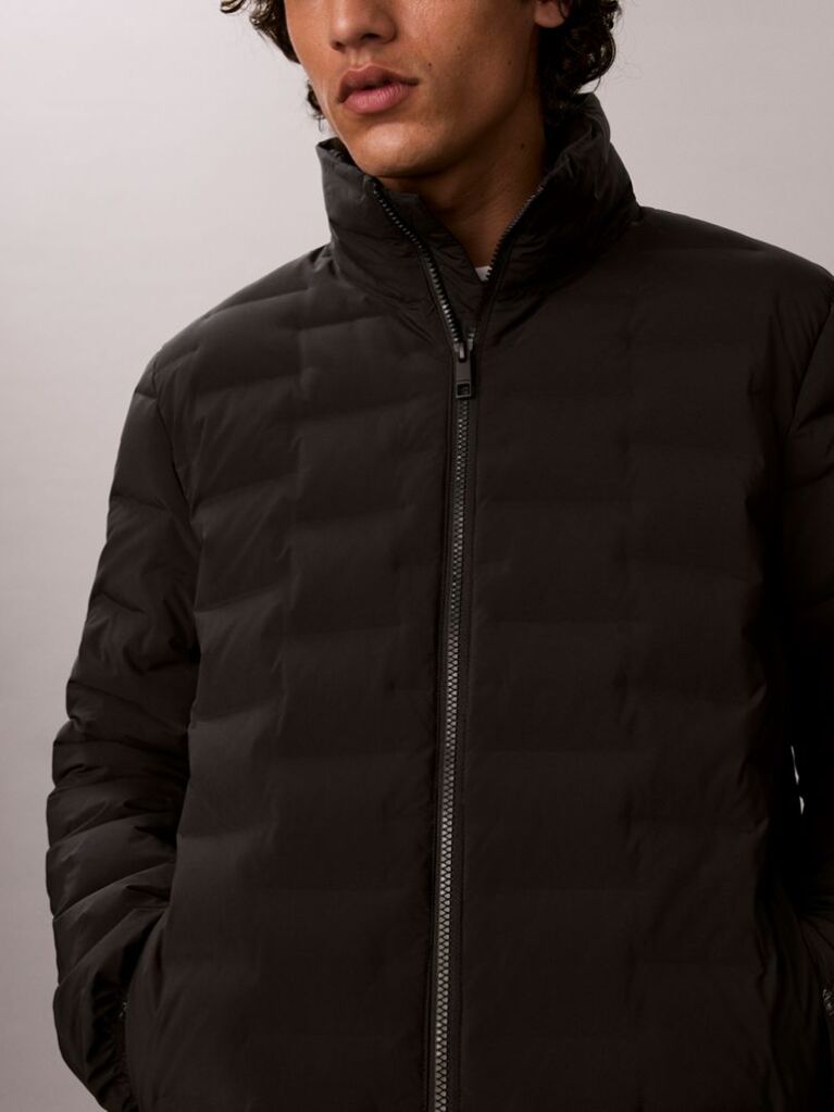 Black Quilted Funnel Neck Puffer Jacket  Men