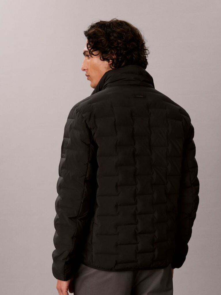 Black Quilted Funnel Neck Puffer Jacket  Men