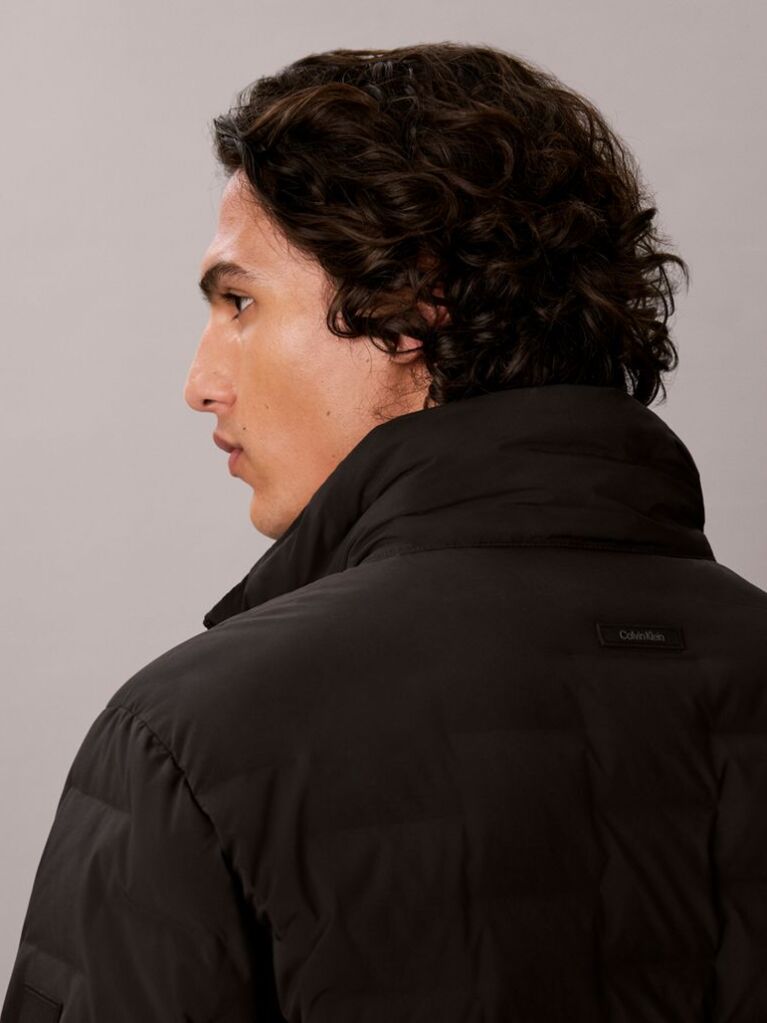 Black Quilted Funnel Neck Puffer Jacket  Men