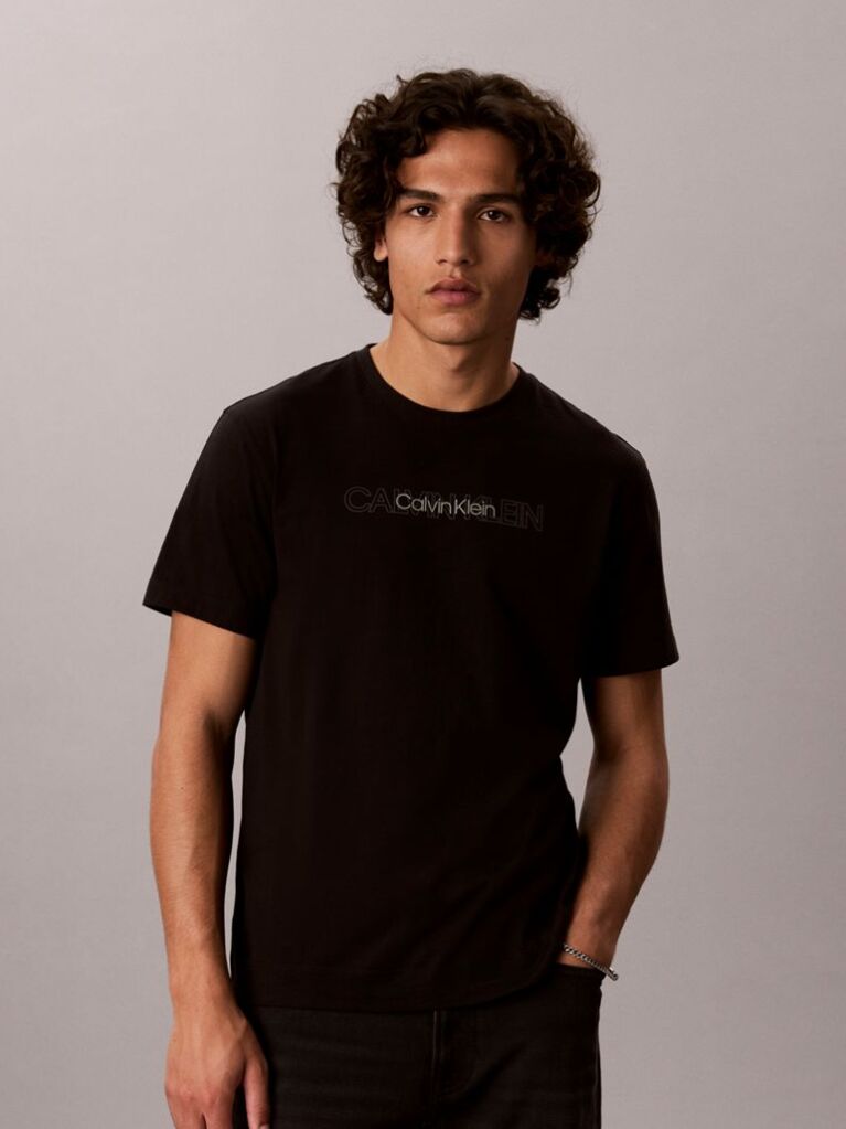 Black Repeat Logo Graphic Crew Neck T-Shirt  Men