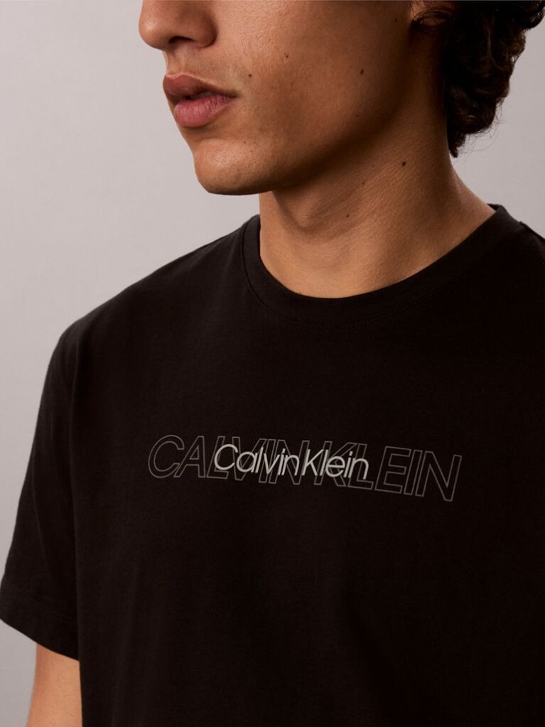 Black Repeat Logo Graphic Crew Neck T-Shirt  Men