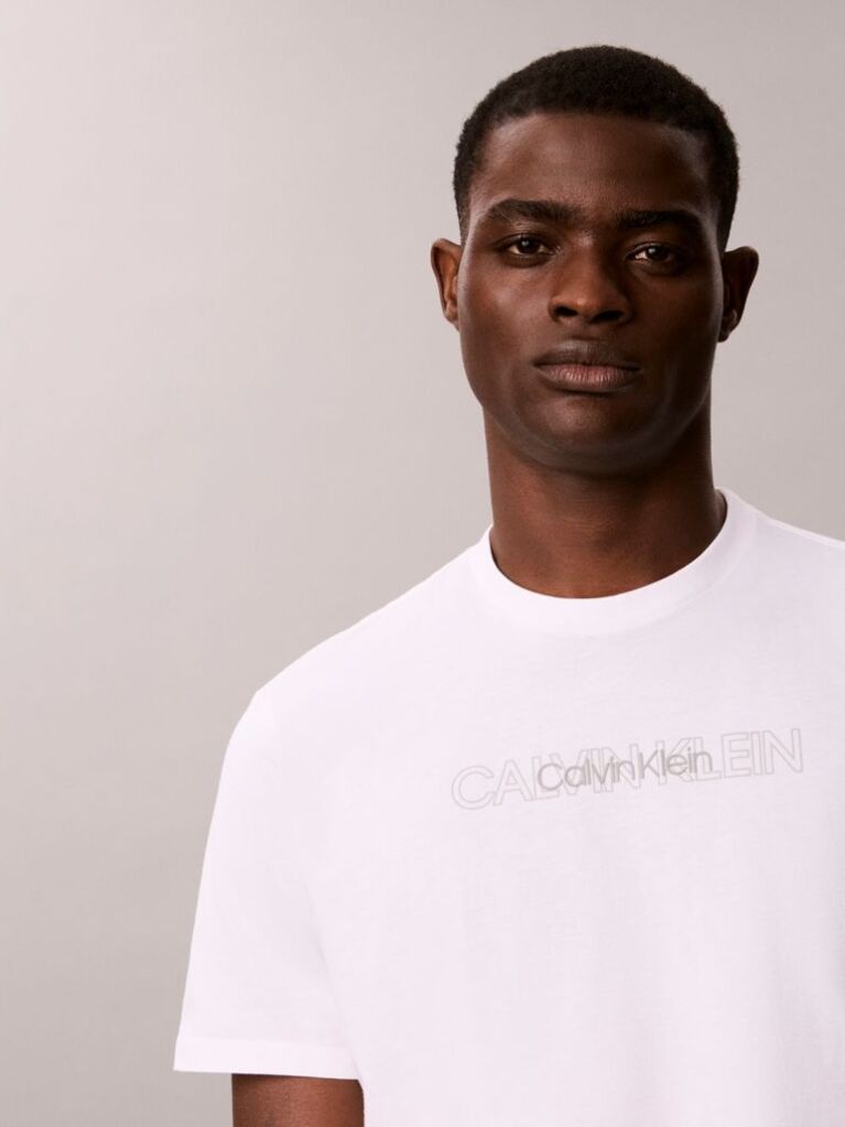 White Repeat Logo Graphic Crew Neck T-Shirt  Men