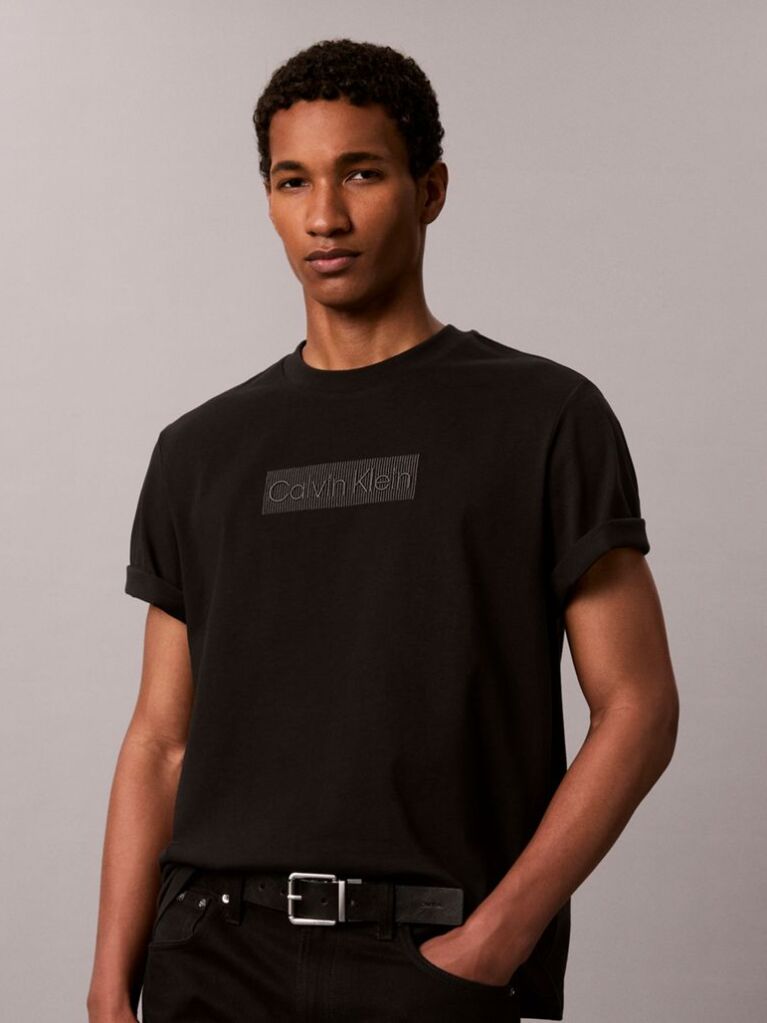 Black Logo Embroidery Crew Neck T-Shirt  Men