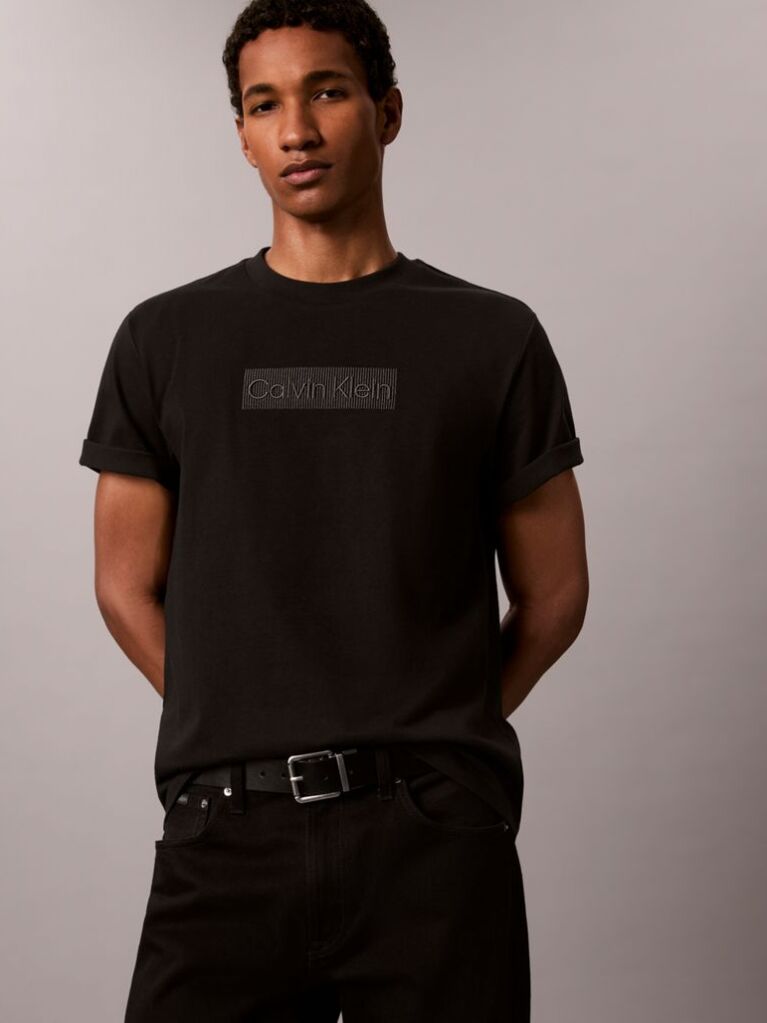 Black Logo Embroidery Crew Neck T-Shirt  Men