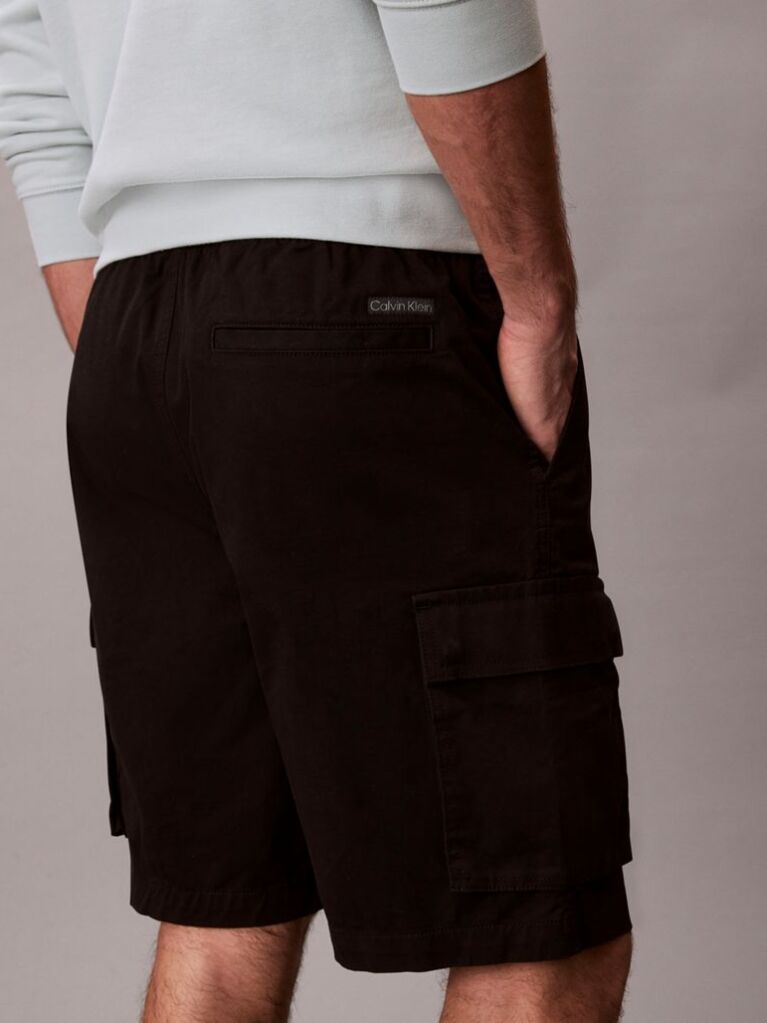Black Cotton Twill Cargo Shorts  Men