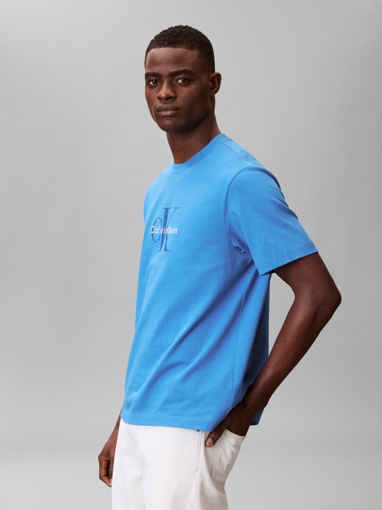 Blue Monogram Logo T-Shirt  Men