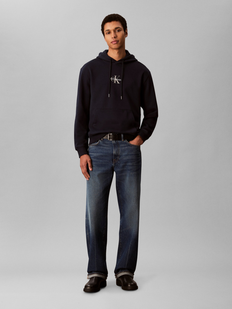 Blue Relaxed Monogram Hoodie  Men