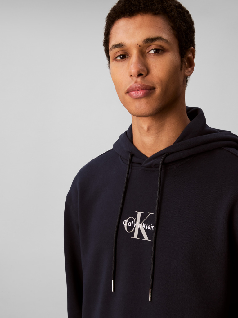 Blue Relaxed Monogram Hoodie  Men