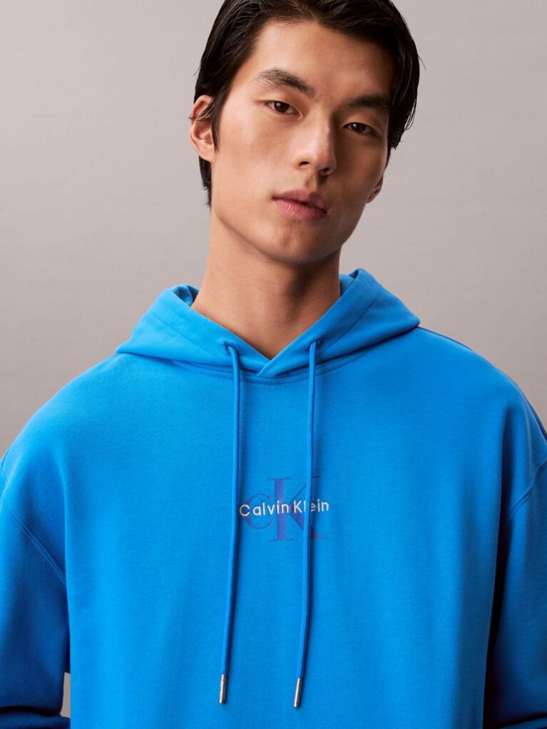 Blue Relaxed Monogram Hoodie  Men