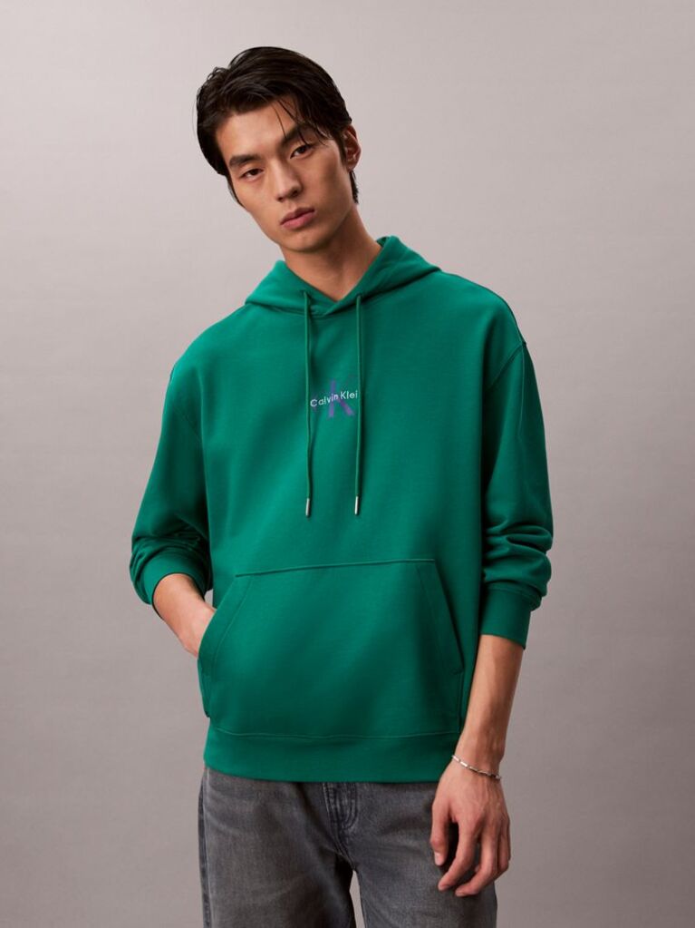 Green Relaxed Monogram Hoodie  Men