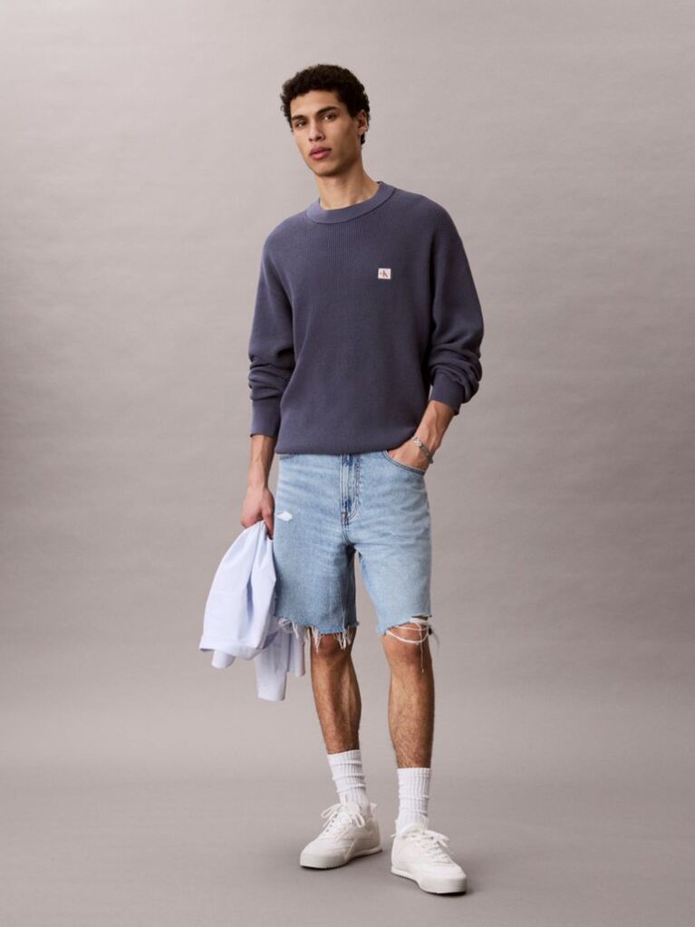 Blue Waffle Cotton Monogram Jumper  Men