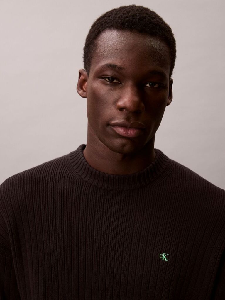 Black Ribbed Cotton Monogram Jumper  Men