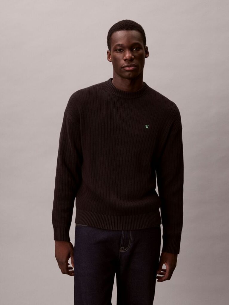 Black Ribbed Cotton Monogram Jumper  Men