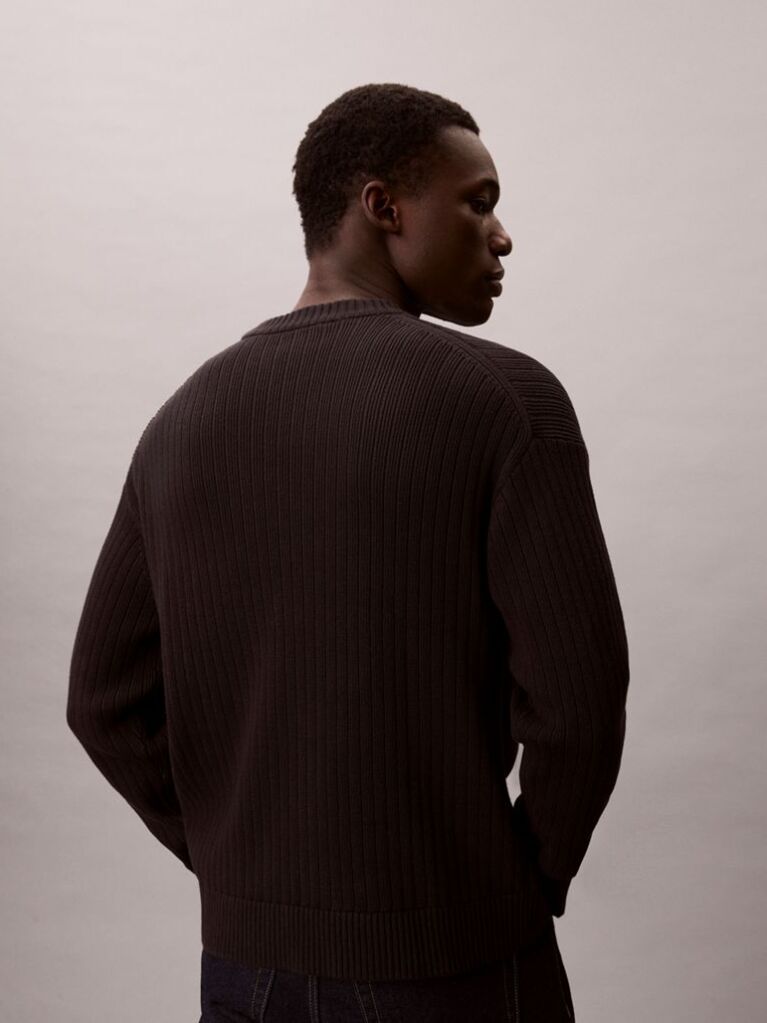 Black Ribbed Cotton Monogram Jumper  Men