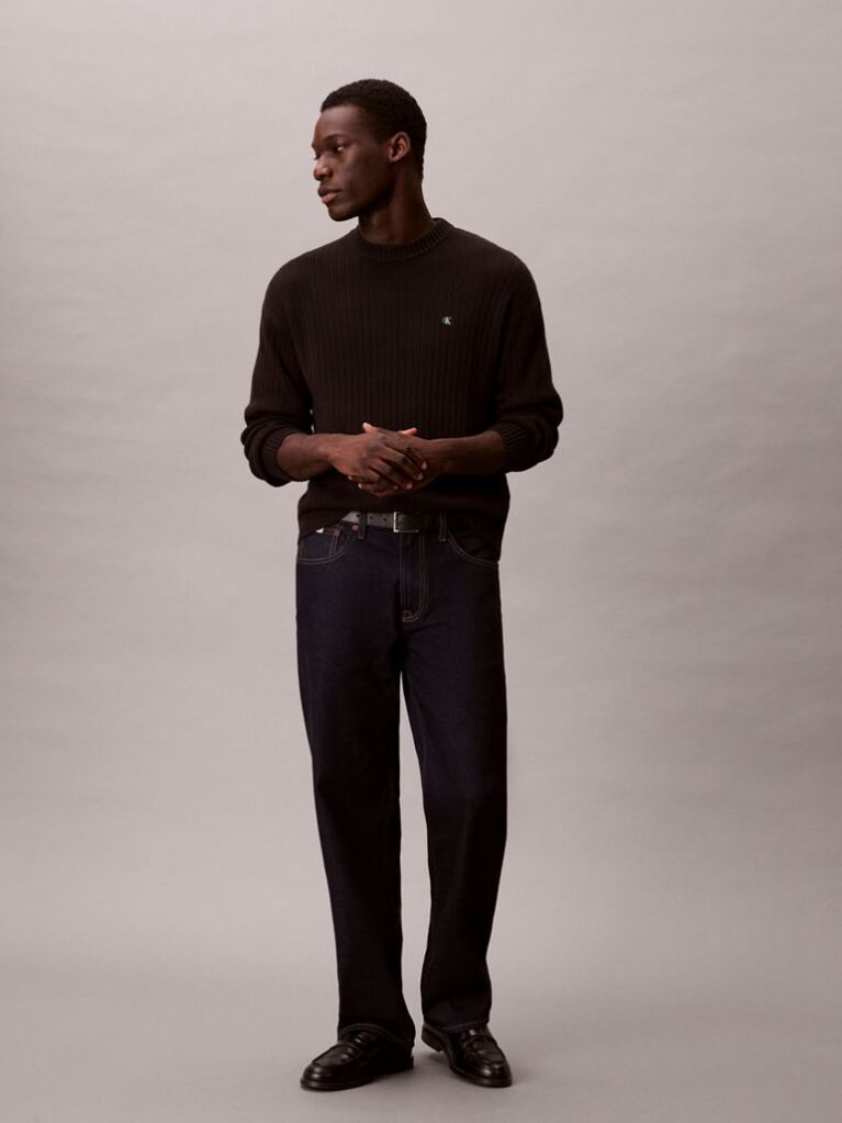Black Ribbed Cotton Monogram Jumper  Men