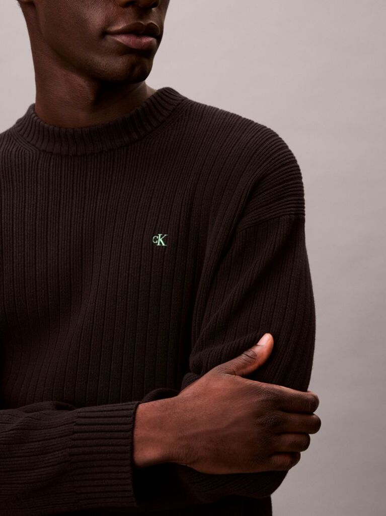Black Ribbed Cotton Monogram Jumper  Men