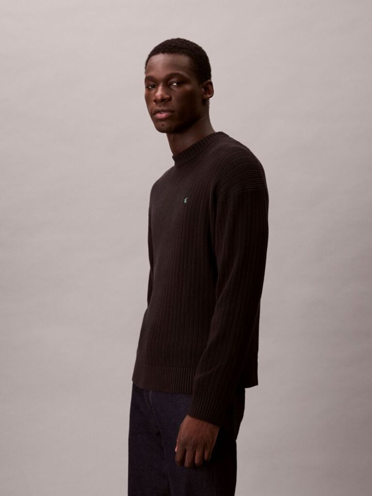 Black Ribbed Cotton Monogram Jumper  Men