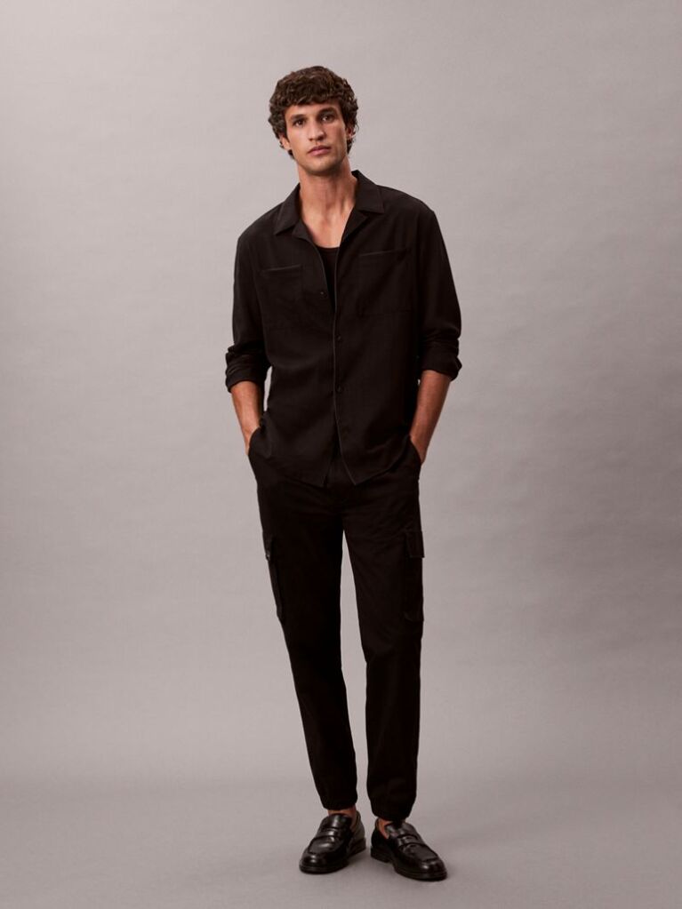 Black Skinny Twill Cargo Pants  Men