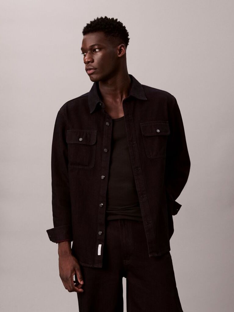 Black 90's Denim Shirt Jacket  Men