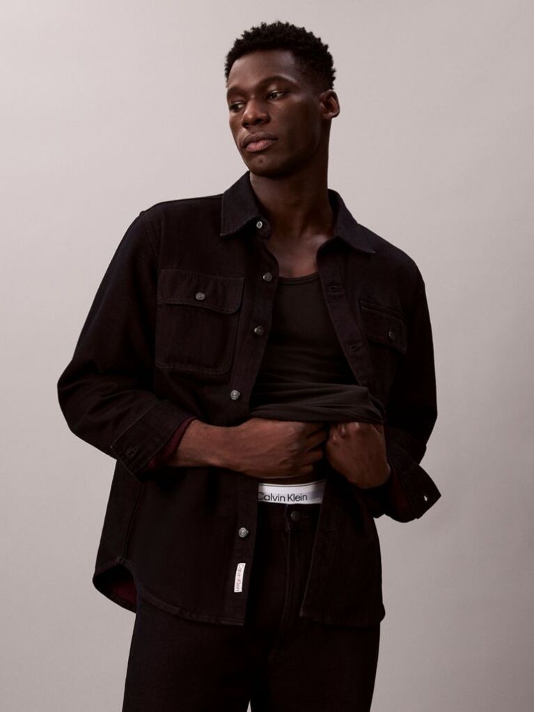 Black 90's Denim Shirt Jacket  Men