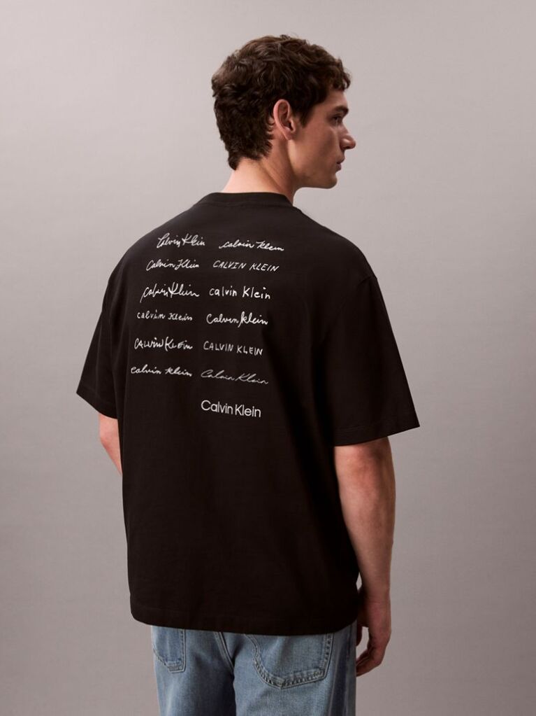 Black Relaxed Script Logo T-shirt  Men