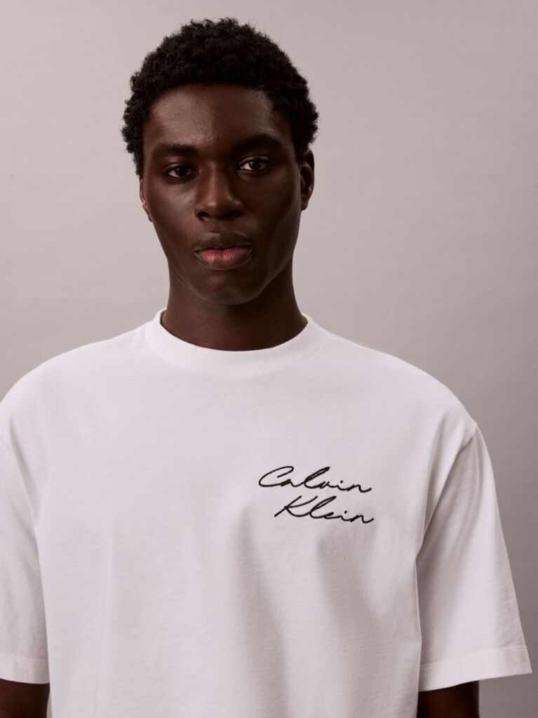 White Relaxed Script Logo T-shirt  Men