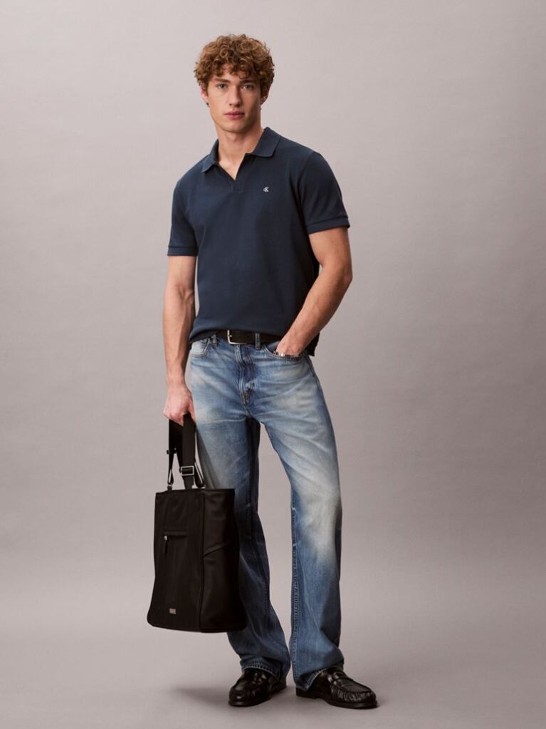Blue Cotton Piqué Open Collar Polo Shirt  Men