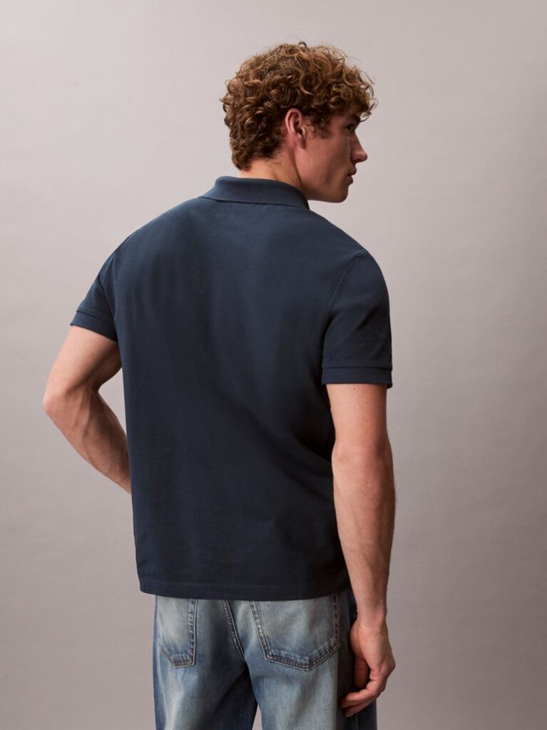 Blue Cotton Piqué Open Collar Polo Shirt  Men