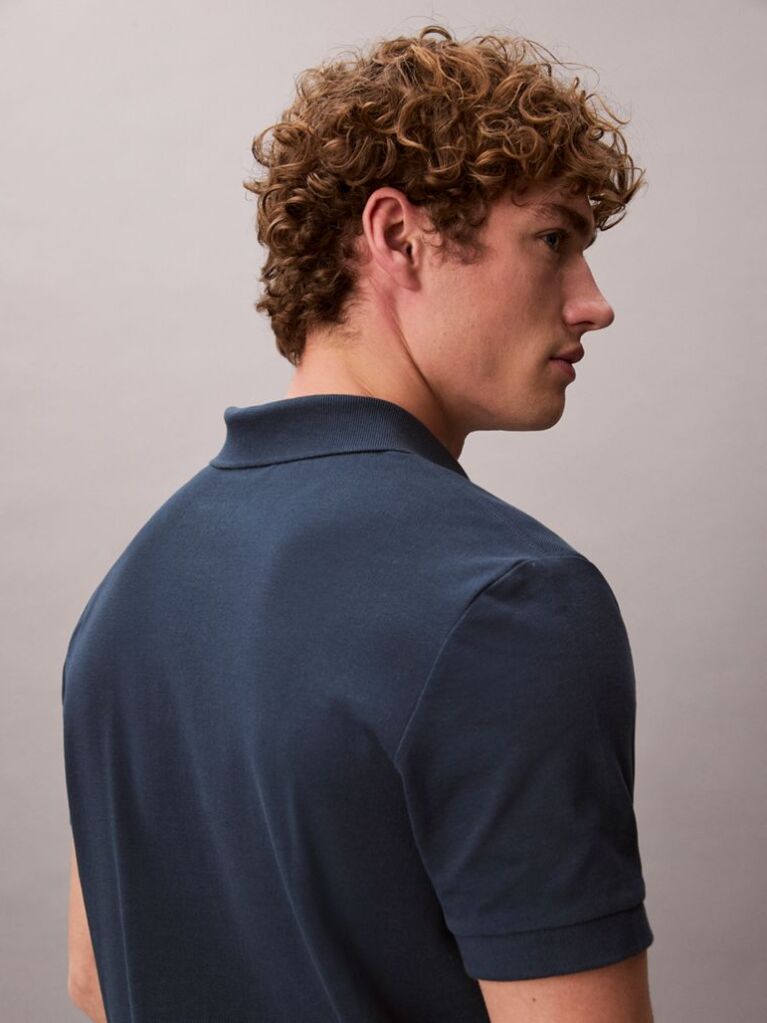Blue Cotton Piqué Open Collar Polo Shirt  Men