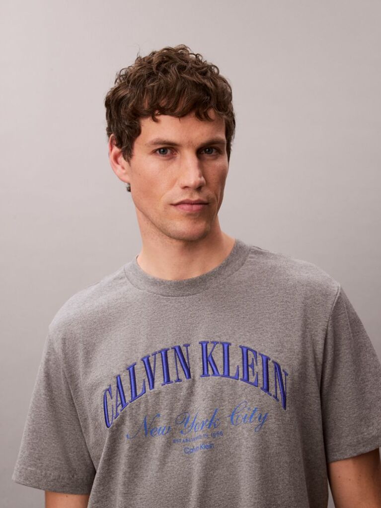 Grey Embroidered NYC Logo T-shirt  Men