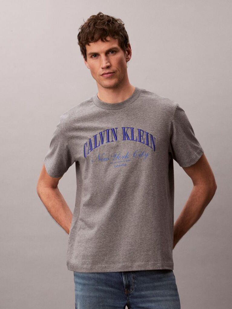 Grey Embroidered NYC Logo T-shirt  Men