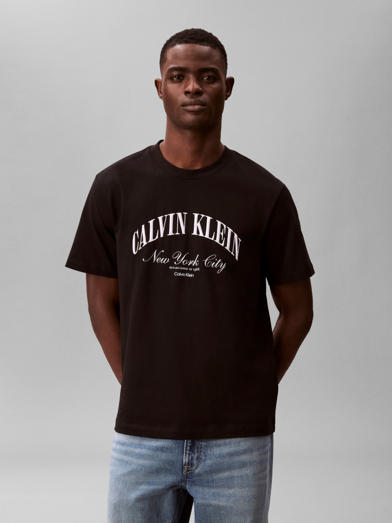 Black Embroidered NYC Logo T-shirt  Men