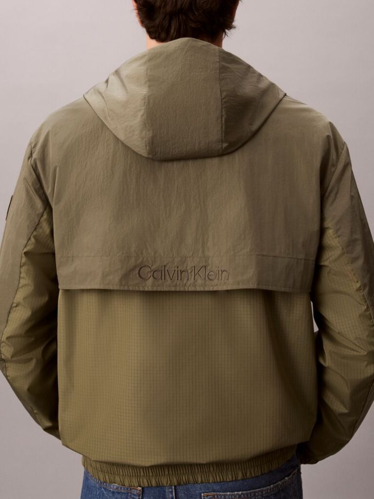 Green Hooded Nylon Windbreaker Jacket  Men