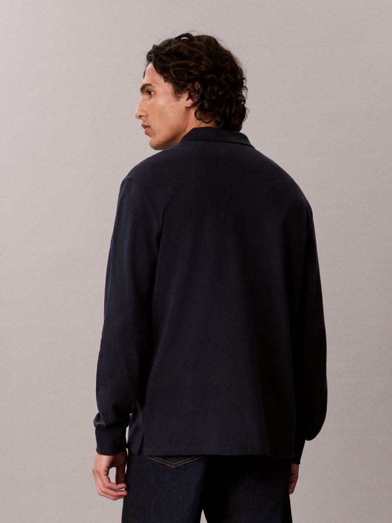 Blue Long Sleeve Monogram Polo Shirt  Men