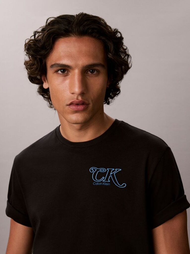 Black Script Logo Embroidery T-Shirt  Men