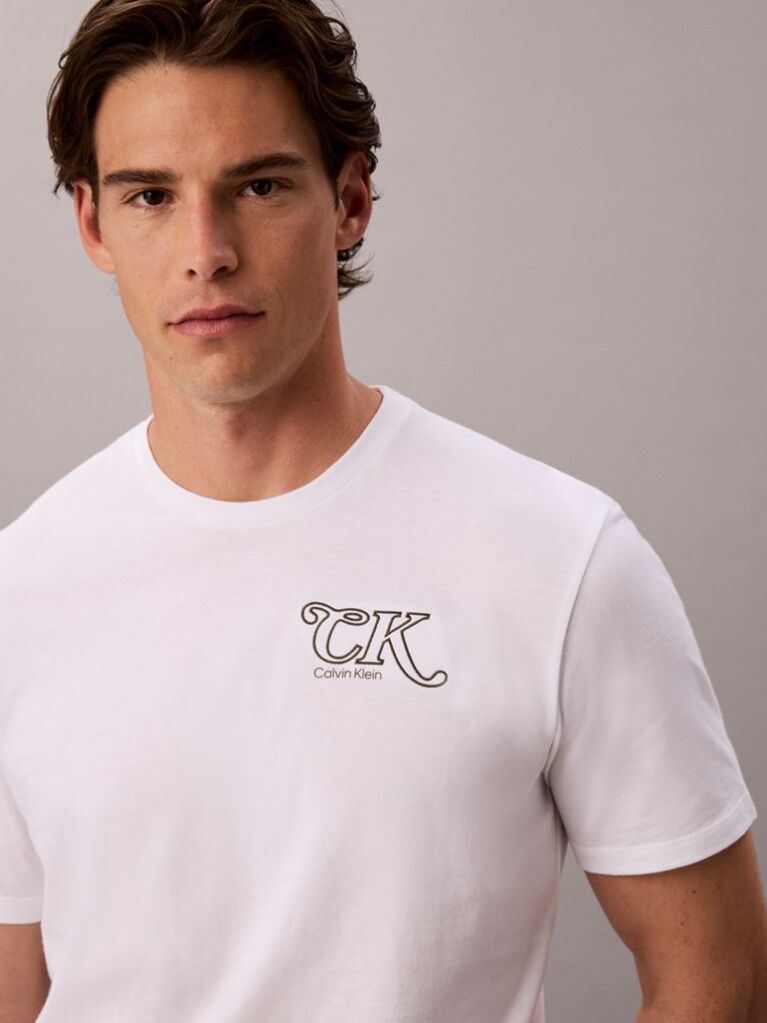 White Script Logo Embroidery T-Shirt  Men
