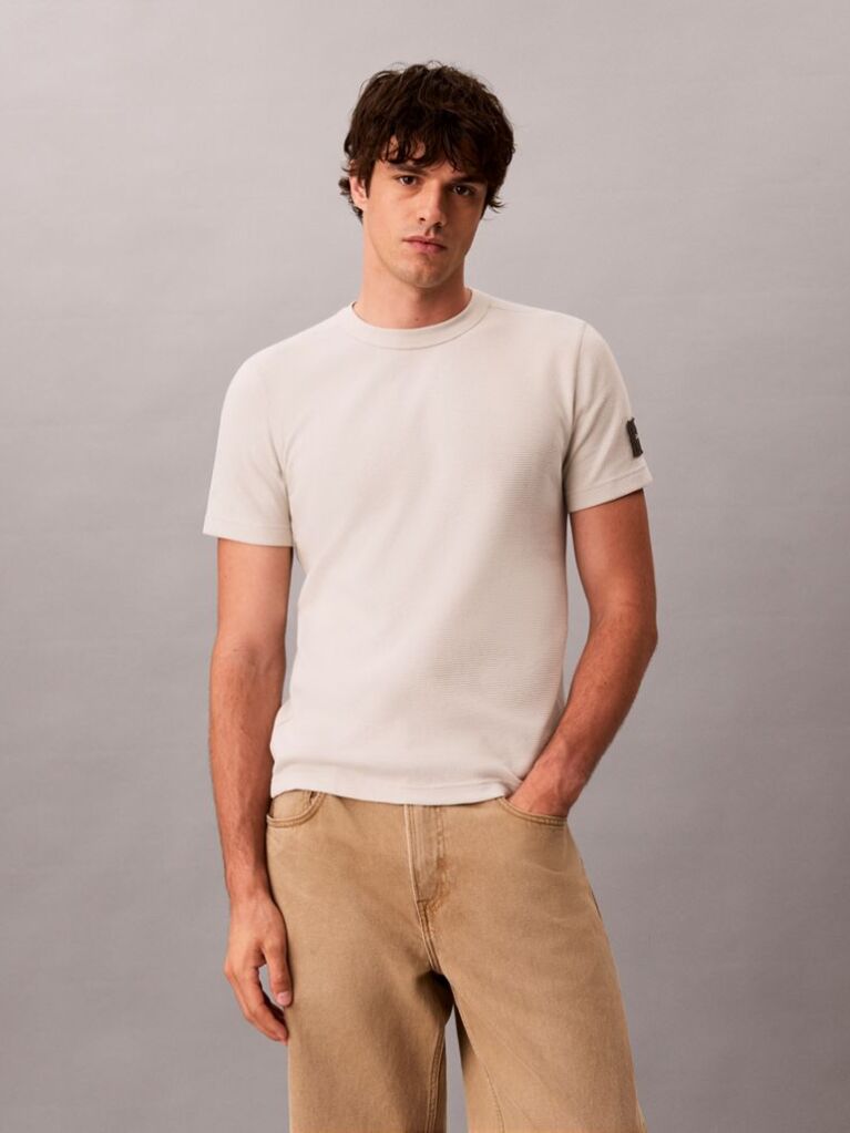 Beige Monologo Patch Classic Waffle Knit T-Shirt  Men