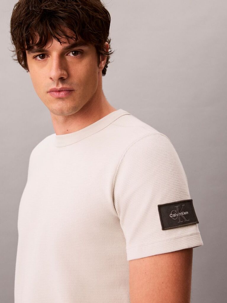 Beige Monologo Patch Classic Waffle Knit T-Shirt  Men
