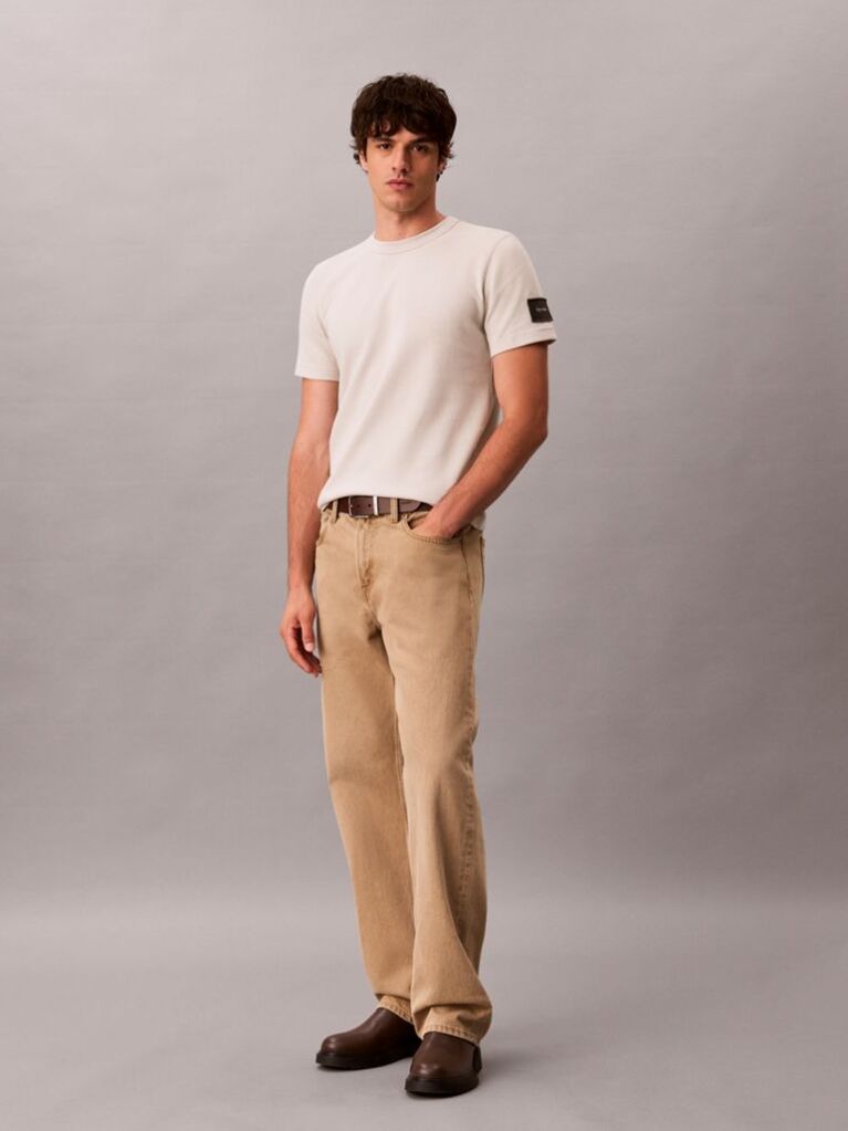 Beige Monologo Patch Classic Waffle Knit T-Shirt  Men