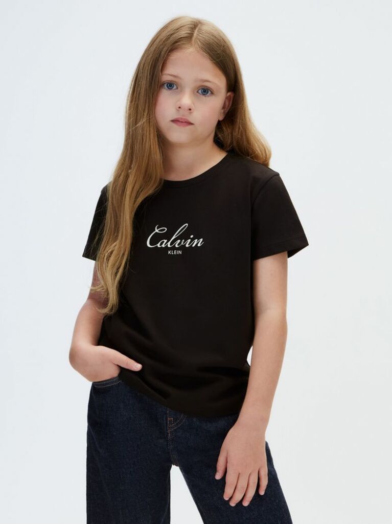 Black Script Logo T-Shirt  Girls